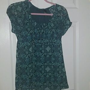 Axcess turquoise black top Sz L EUC